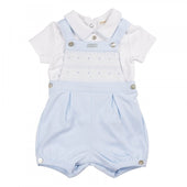 Mintini Baby Boy Pale Blue Smocked Dungaree Short Set